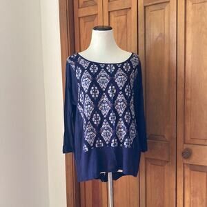 Lucky Brand Navy Stretch Pullover Top, Size L